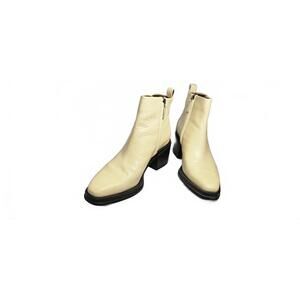 Franco Sarto Cream Ankle Boots with Black Sole and Block Heel - Size 11M